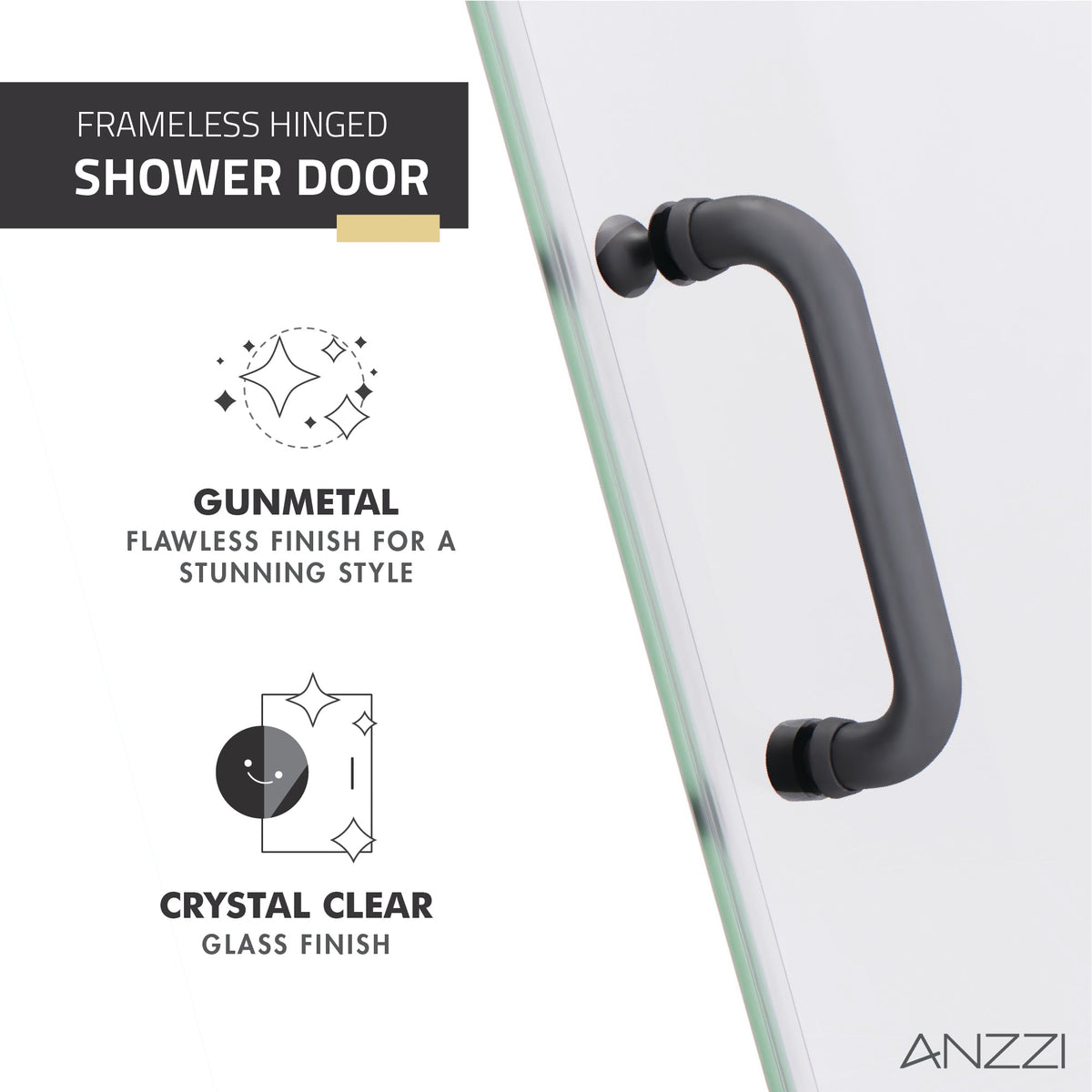 Fellow Series 24 in. x 70 in. Frameless Hinged Shower Door with Clear/Frosted Tempered Glass and Tsunami Guard