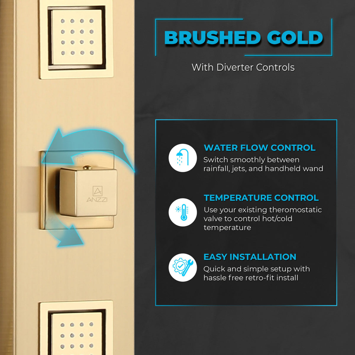 Dion Series 39 in. 2-Jetted Shower Tower with Heavy Rain Shower and Body Jets and Spray Wand