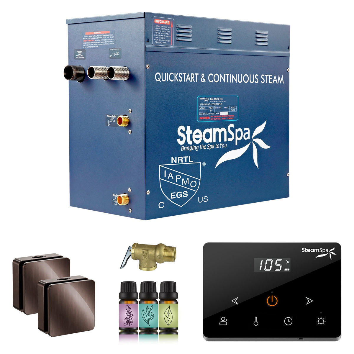 Steam Shower Generator, Full Package, Oasis Wireless New Square with Heads