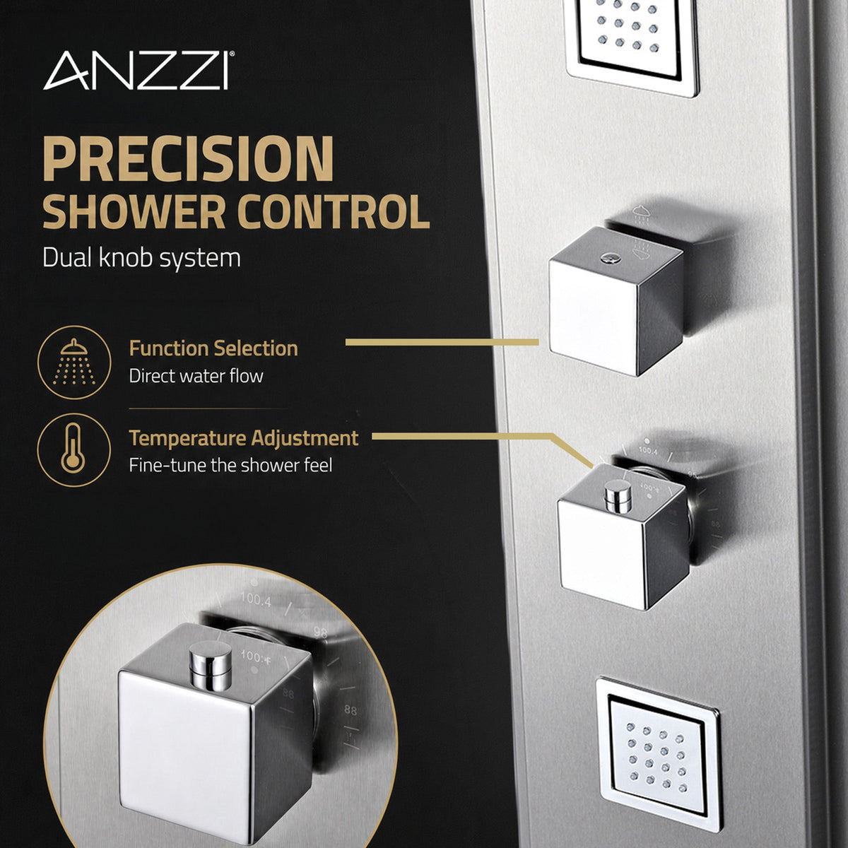 Shower Panel, VISOR Jetted Full Body Brushed Steel