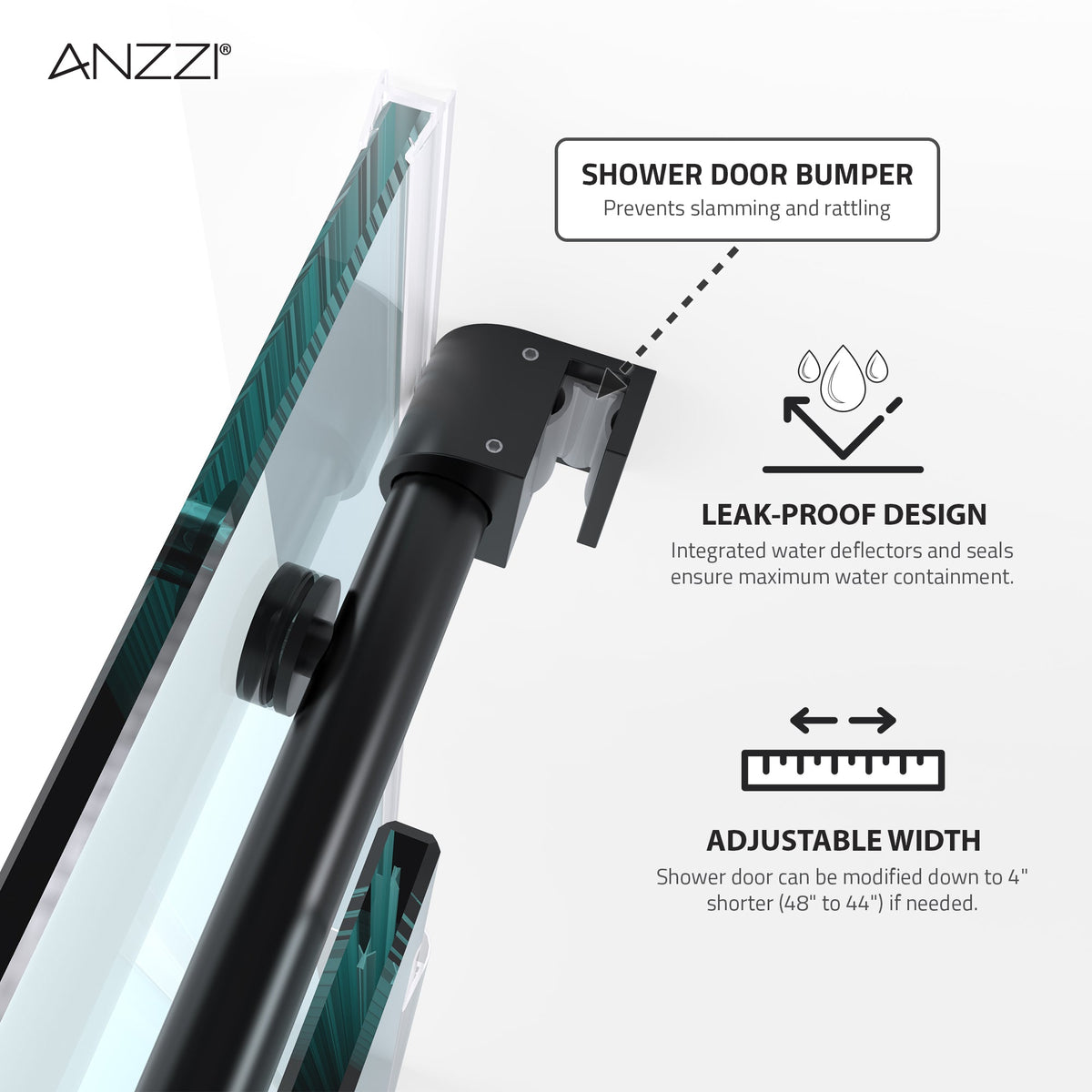 ANZZI 60 in. x 76 in. Frameless Sliding Shower Door, 3/8" TSUNAMI GUARD Glass, Exposed Rollers and RHINO ALLOY Hardware