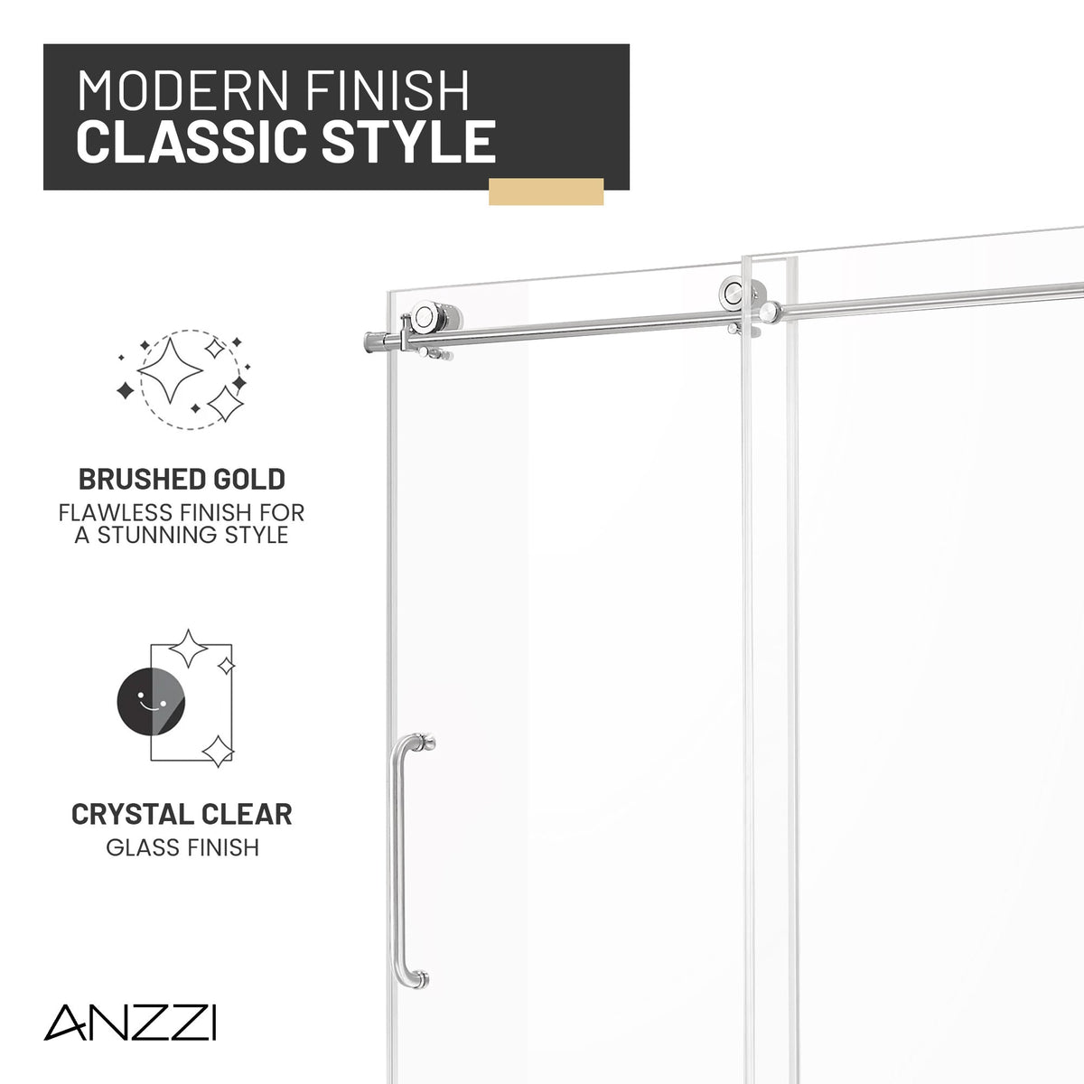 54 x 76 Frameless Shower Door, Madam Sliding Tempered Clear