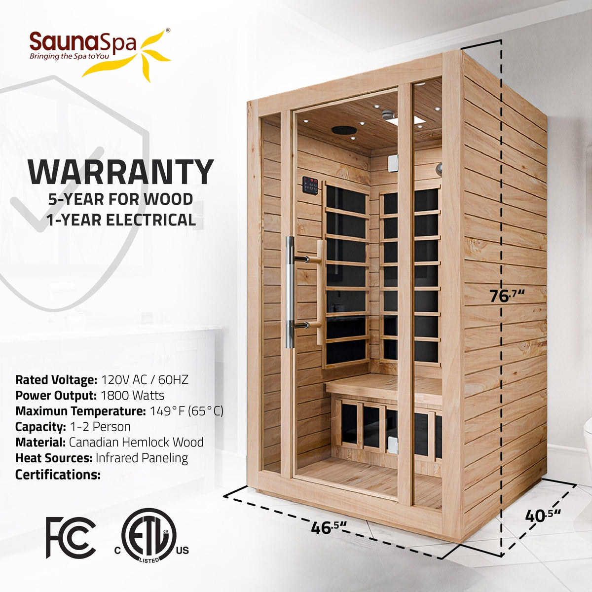 Infrared Sauna, Ischia Person Indoor Hemlock