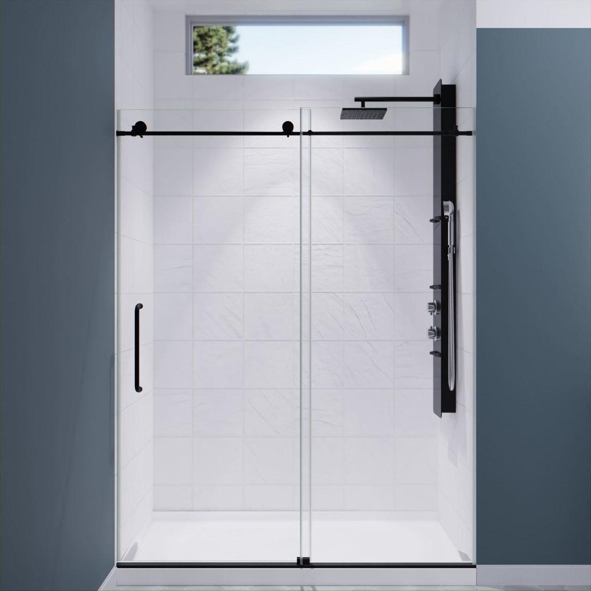 Madam Series 56 to 60 in. x 76 in. Frameless Sliding Shower Door with Clear or Tinted Tempered Glass and Tsunami Guard
