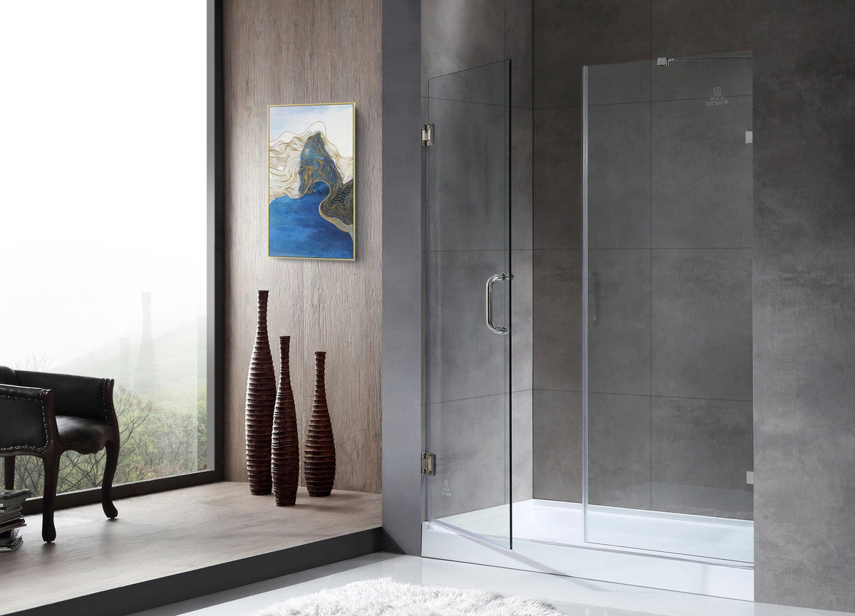 Consort Series 60 in. x 72 in. H Hinged Frameless Shower Door with Tsunami Guard Tempered Glass