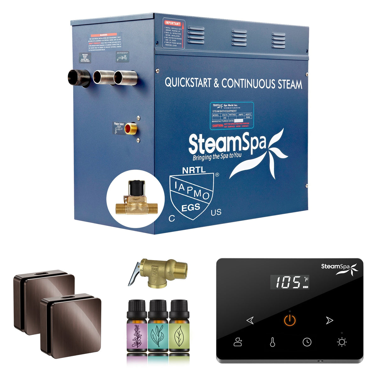 Steam Shower Generator, Full Package, Oasis Wireless New Square with Heads