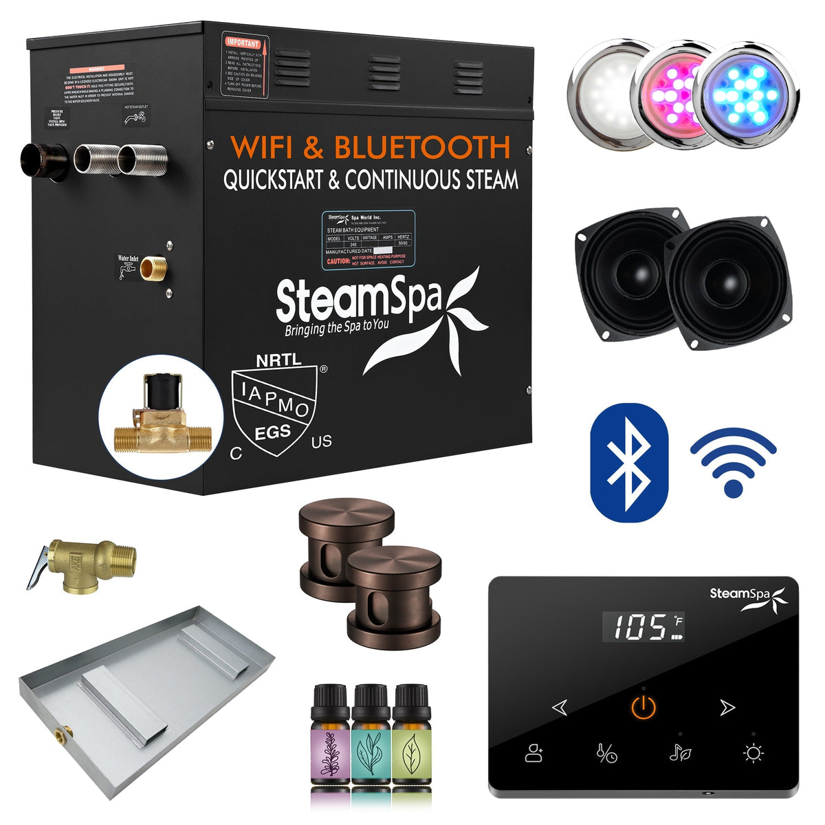 Steam Shower Generator, Full Package, Black Wireless Series