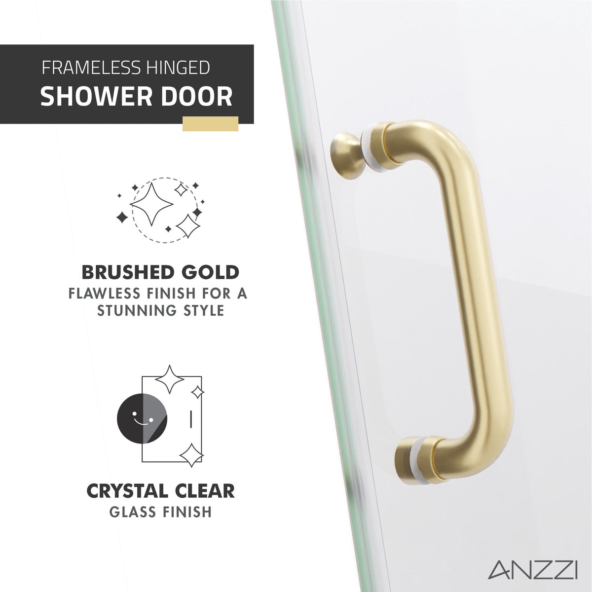 Fellow Series 30 in. x 72 in. Frameless Hinged Shower Door with Clear Tempered Glass and Tsunami Guard