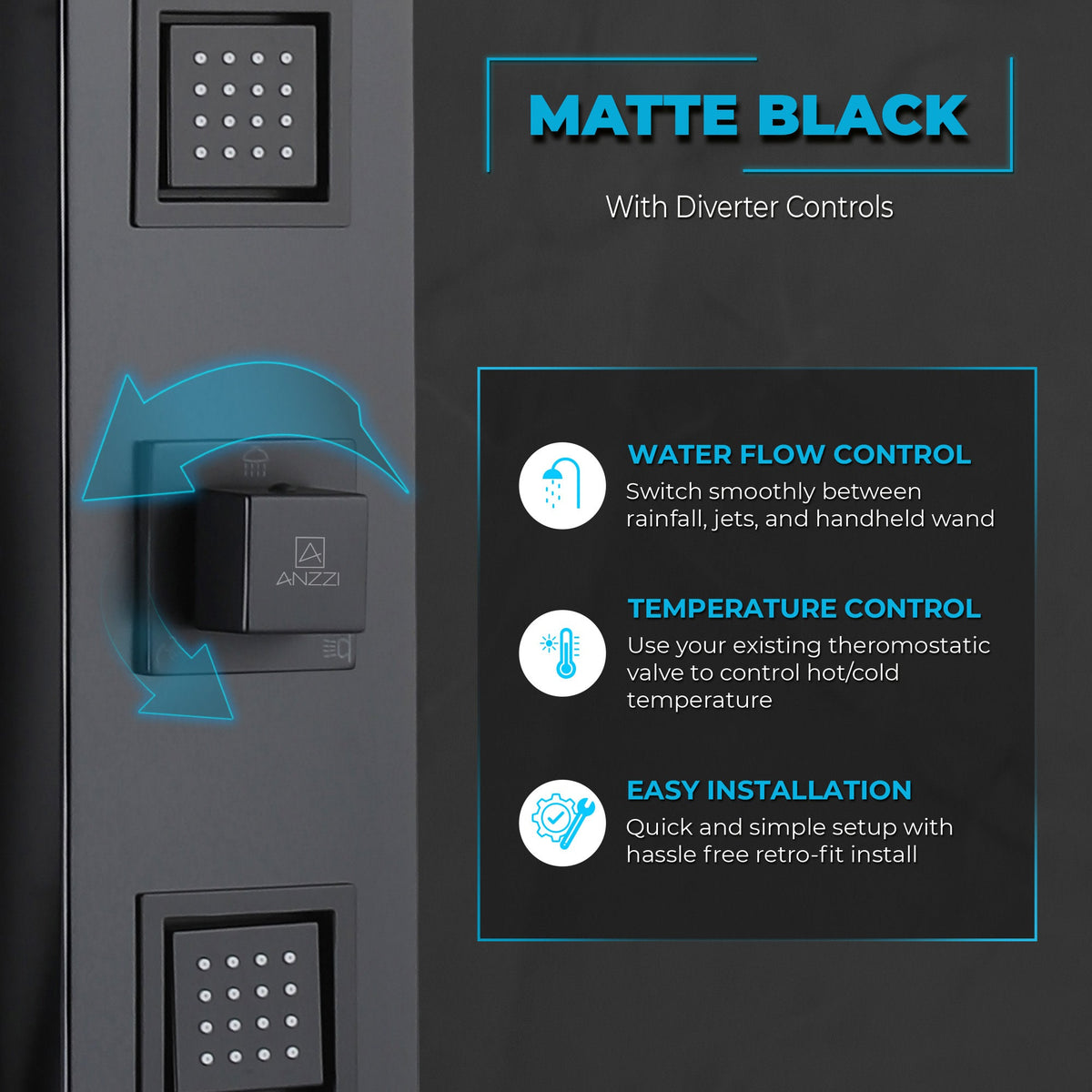 Dion Series 39 in. 2-Jetted Shower Tower with Heavy Rain Shower and Body Jets and Spray Wand