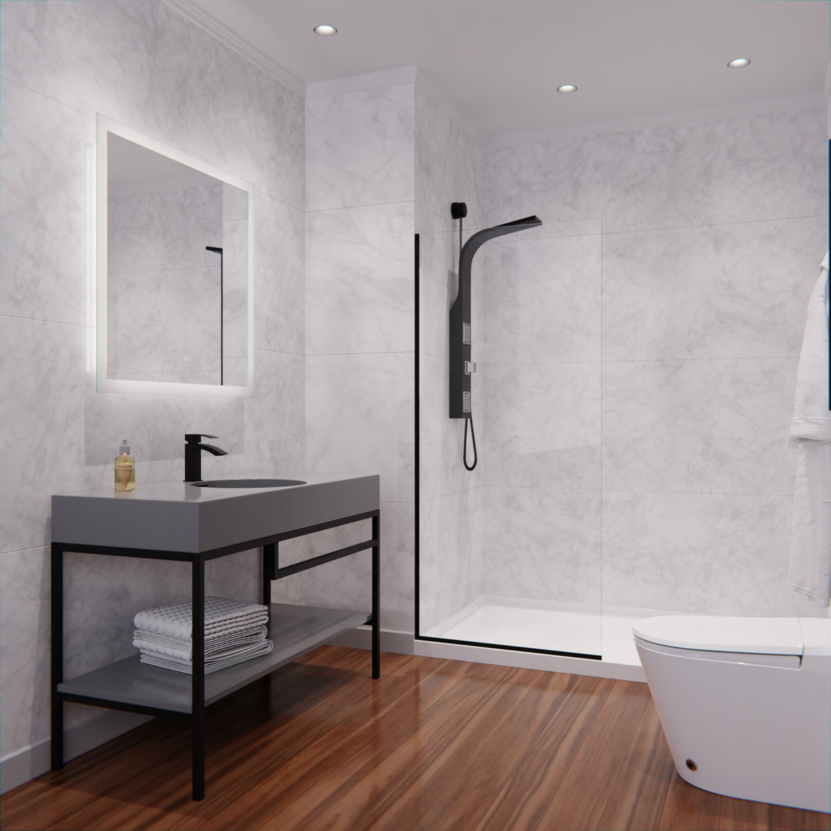 Screen Series 34 in. x 74 in. Fixed Semi-frameless Shower Door with Tsunami Guard Tempered Clear Glass