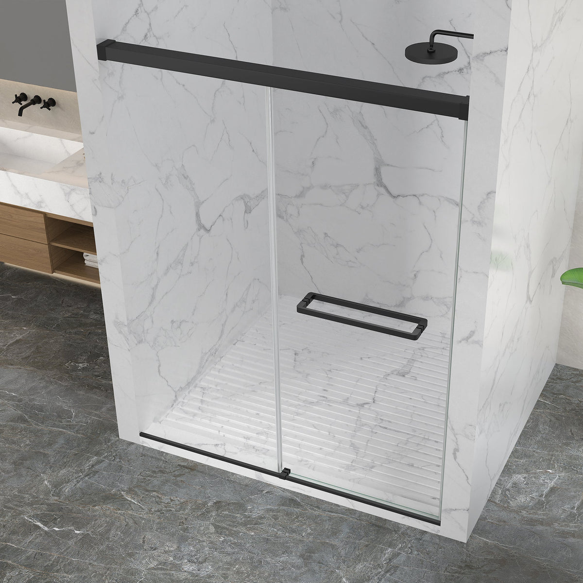 Ward Series 56 to 60 in. x 76 in. Frameless Sliding Shower Door with 3/8" (10mm) Tempered Clear Glass