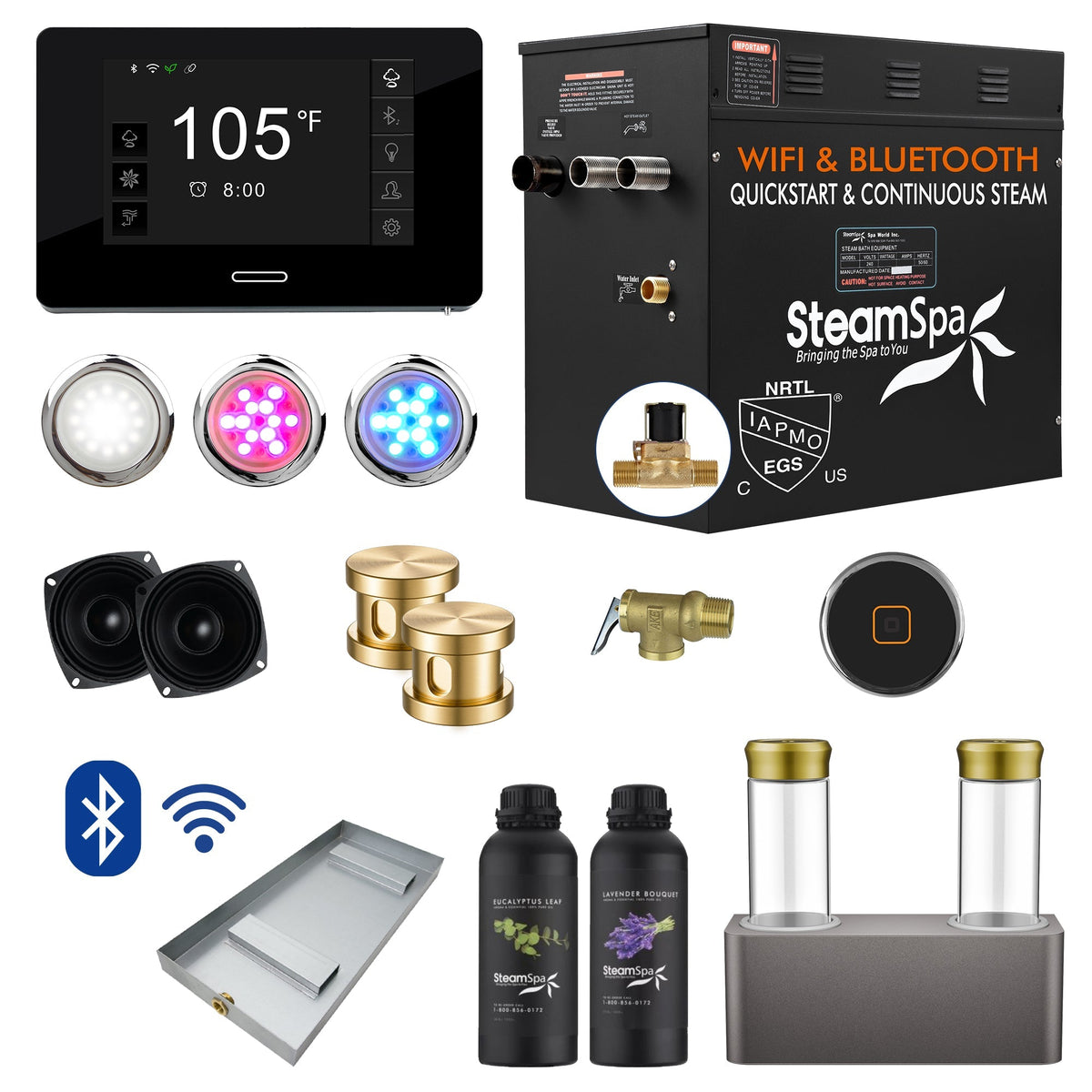 Steam Shower Generator, Full Package, Black Deluxe Series