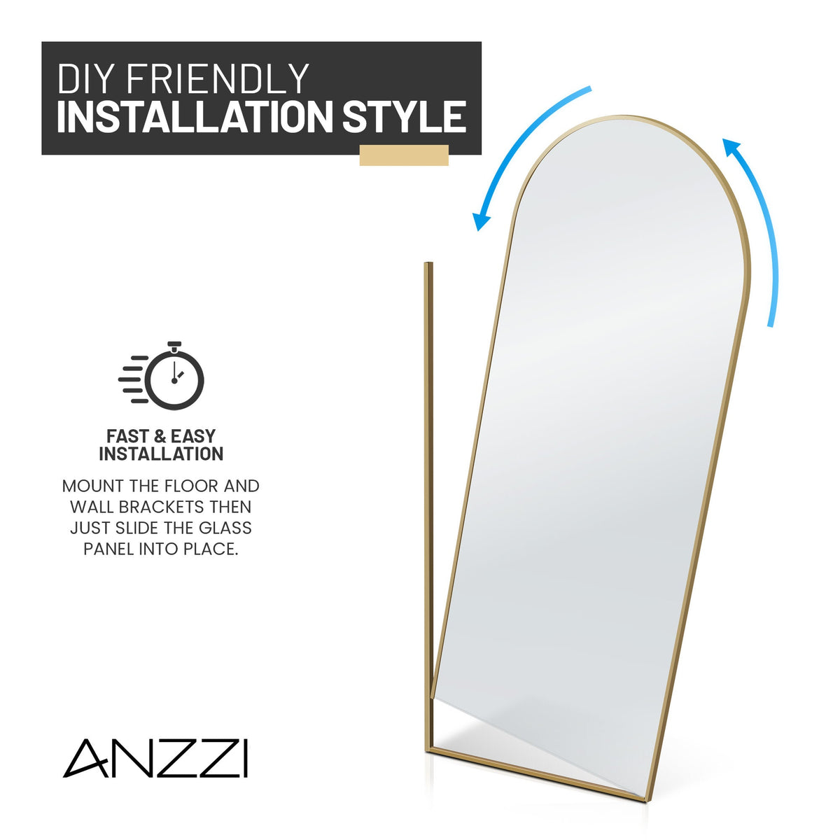 Ember Series 34 in. x 78 in Framed Arch Fixed Shower Screen Door with 8mm Tempered Clear or Fluted Glass