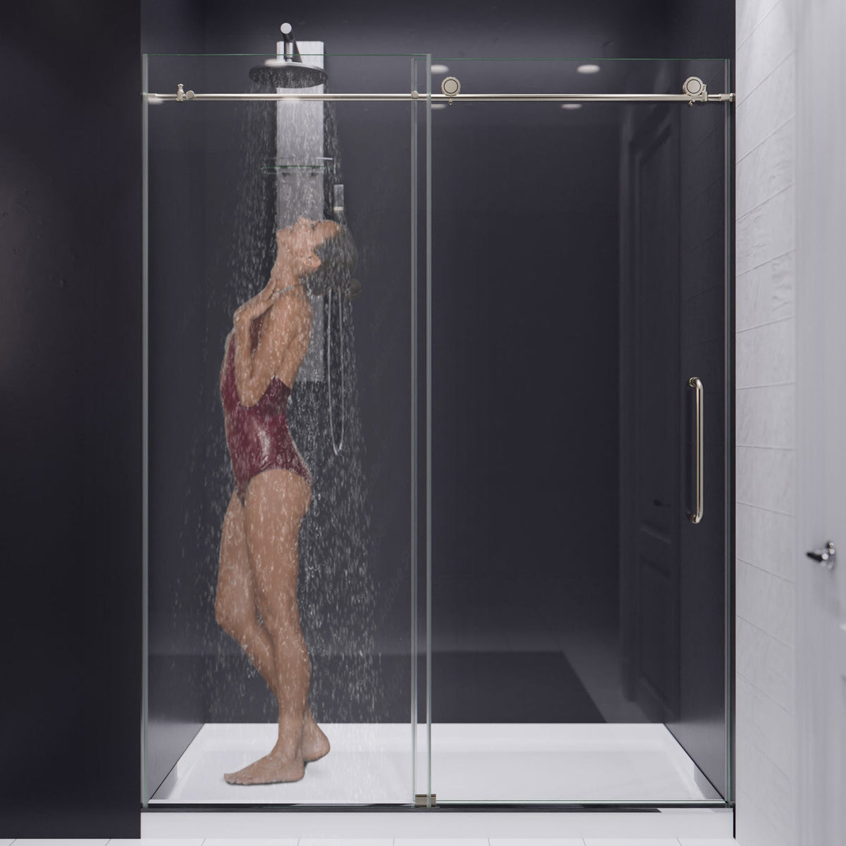 54 x 76 Frameless Shower Door, Madam Sliding Tempered Clear