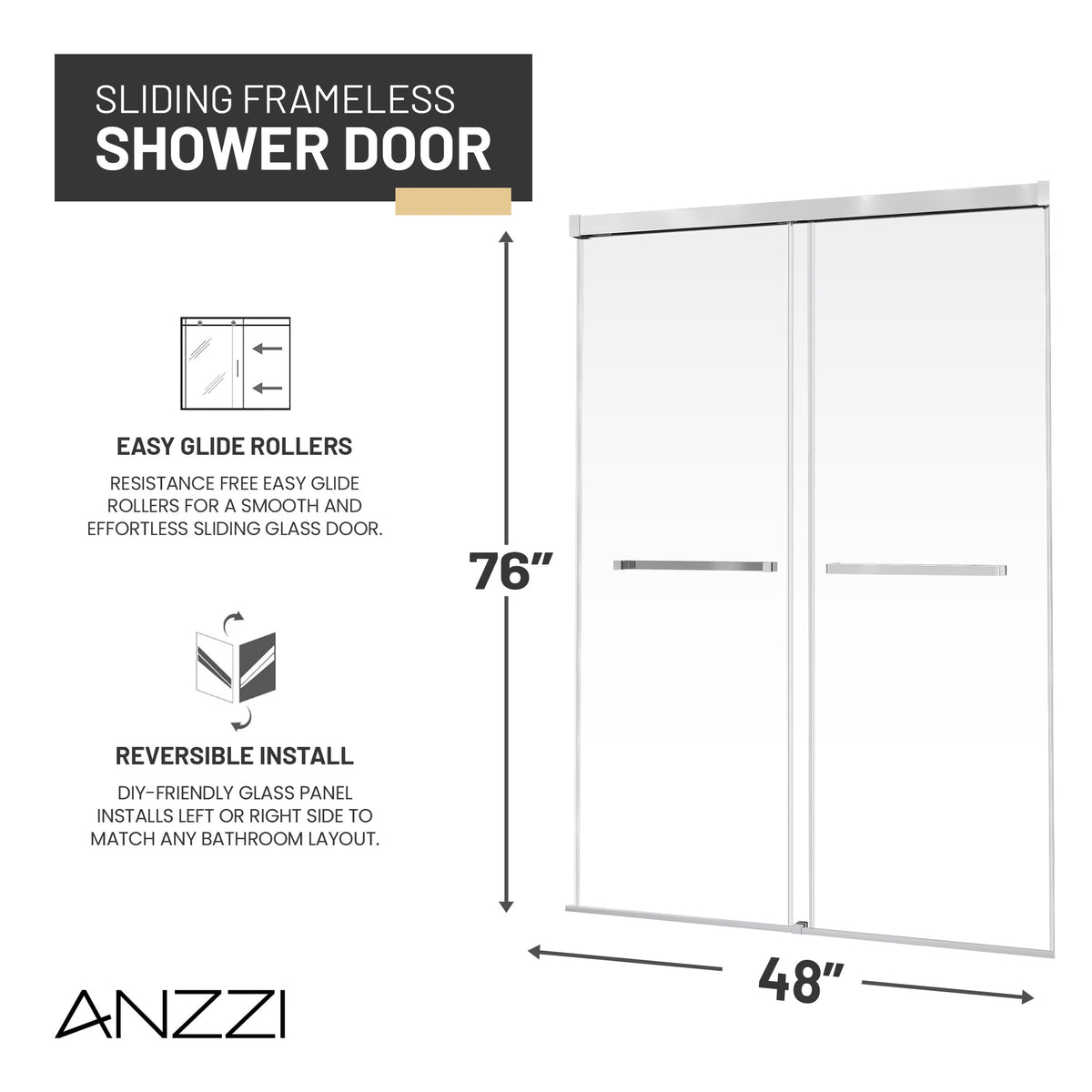Ward Series 44 to 48 in. x 76 in. Frameless Sliding Shower Door with 3/8" (10mm) Tempered Clear Glass