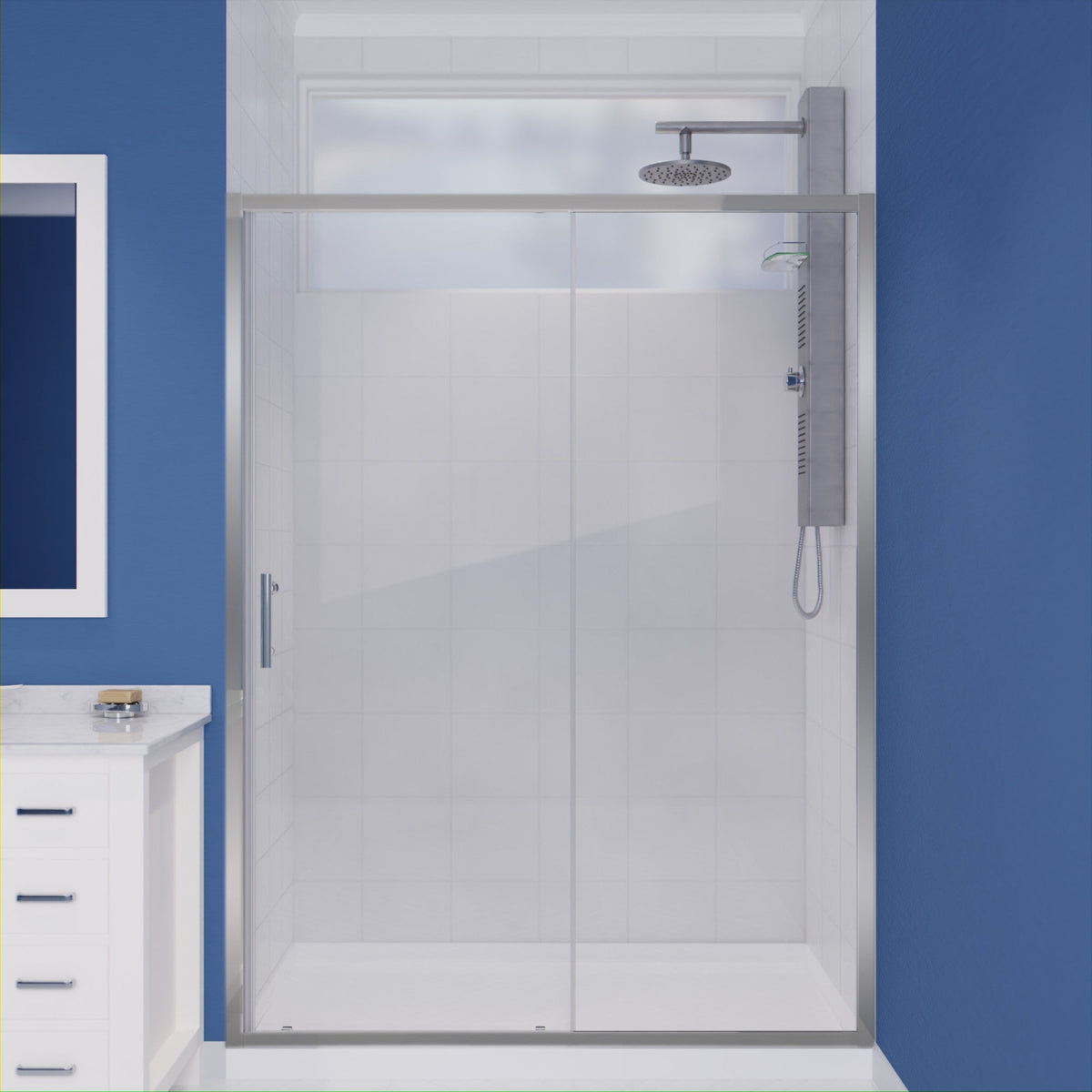 Halberd Series 47 to 48 in. x 72 in. Sliding Framed Shower Door  with Tsunami Guard Tempered Glass