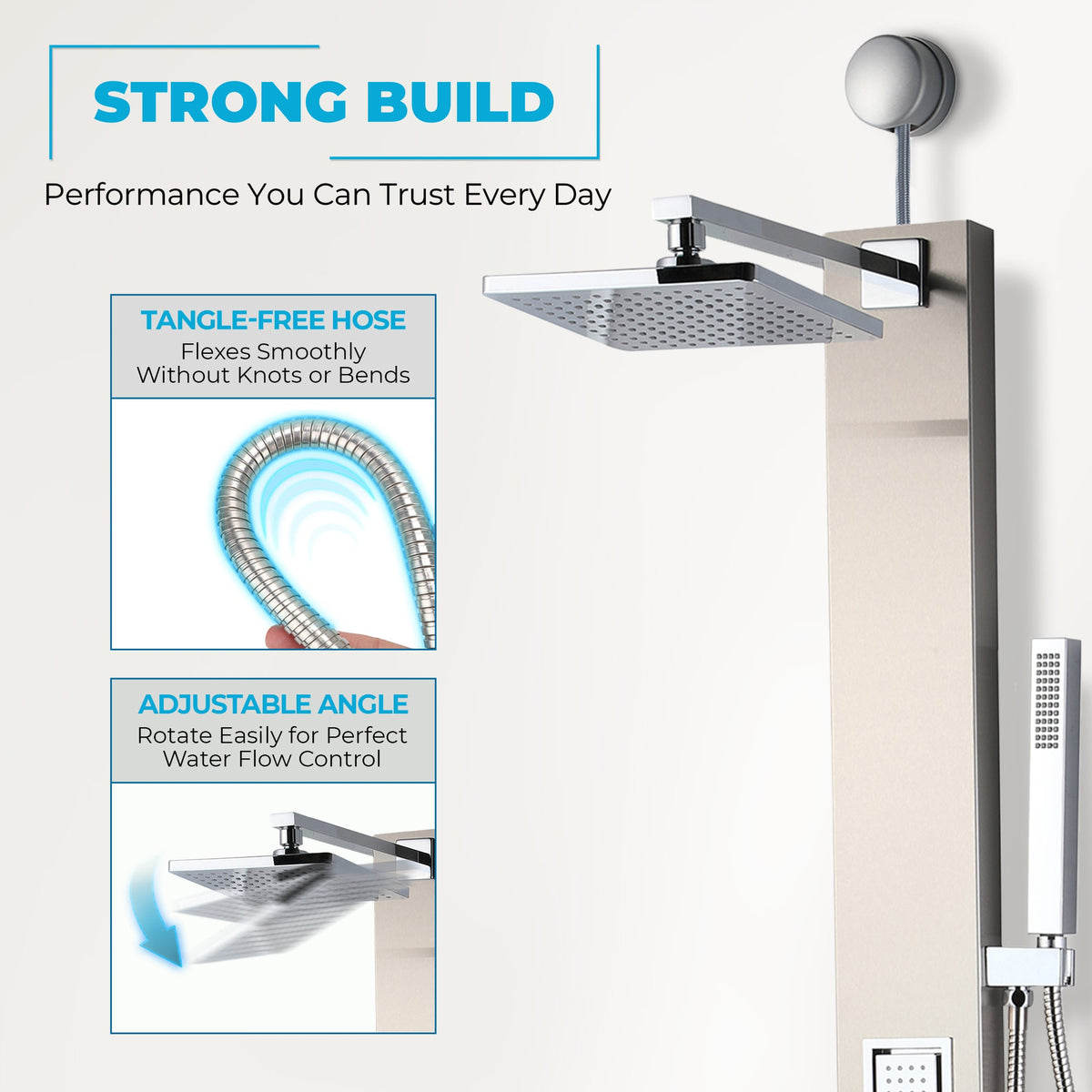 Dion Series 39 in. 2-Jetted Shower Tower with Heavy Rain Shower and Body Jets and Spray Wand