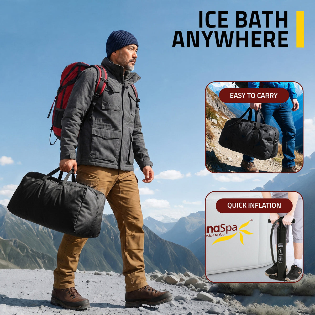 Cold Plunge Tub, Kodiak Person Inflatable Ice Kit Gray