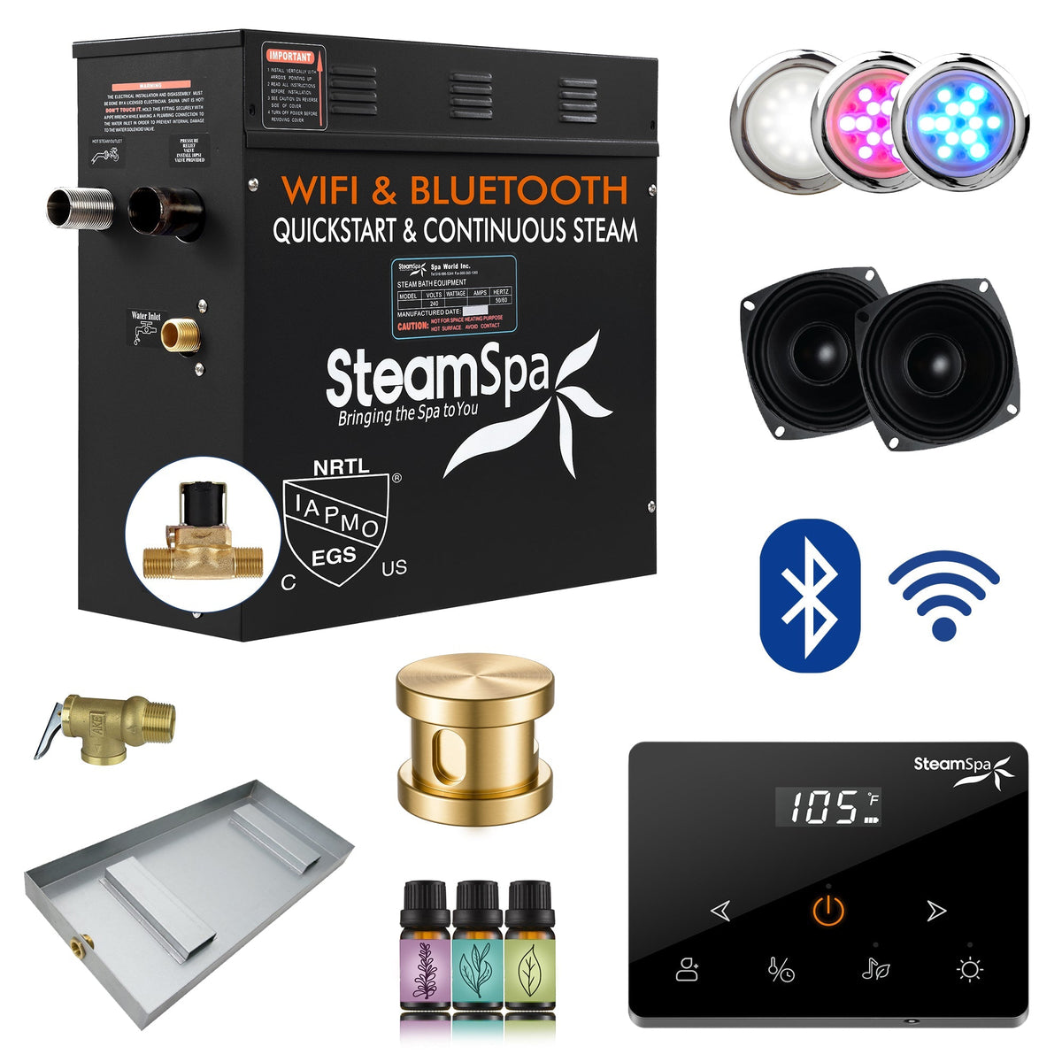 Steam Shower Generator, Full Package, Black Wireless
