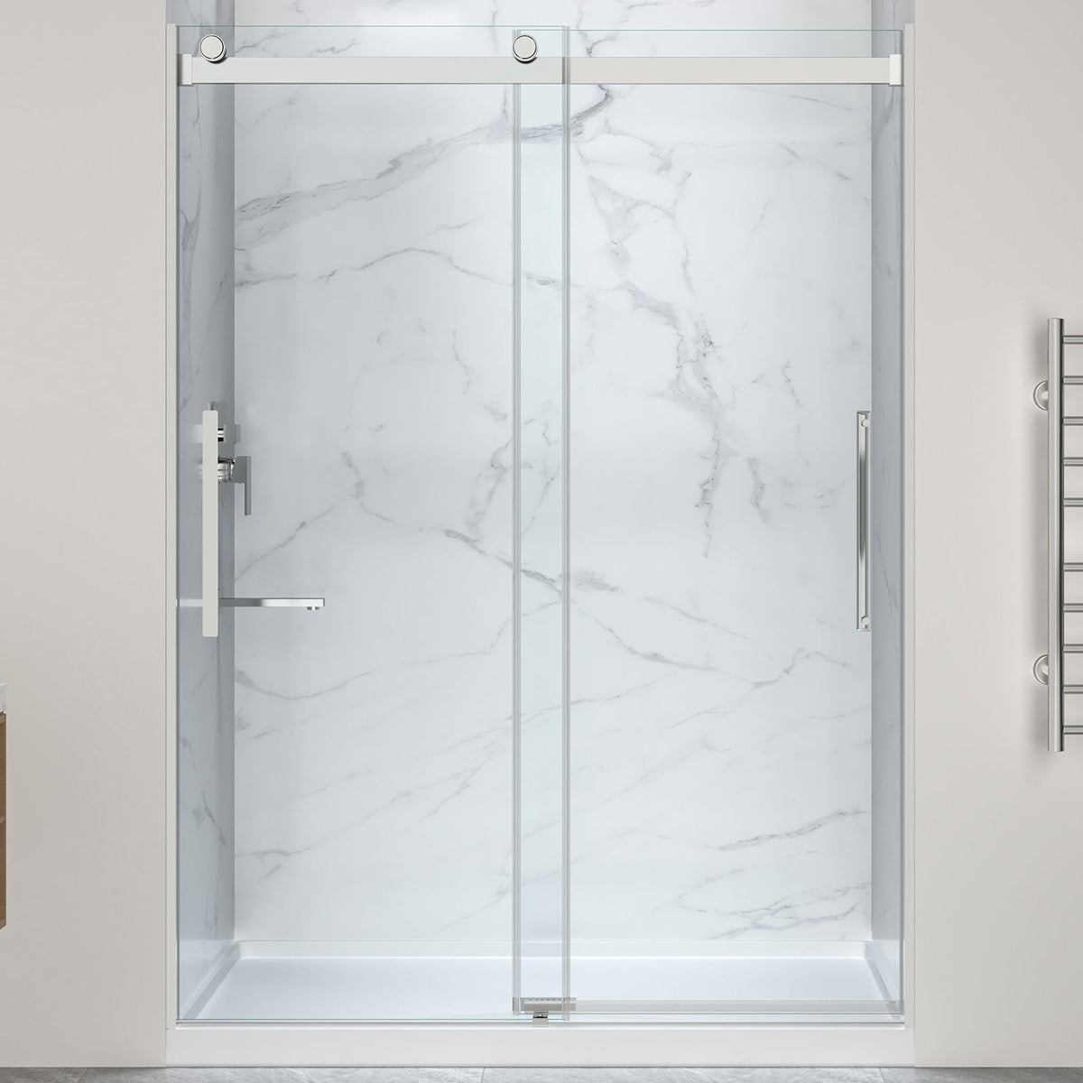 76 x 45 Framed Shower Door, Pan Only, Stellar Sliding Frameless Alcove