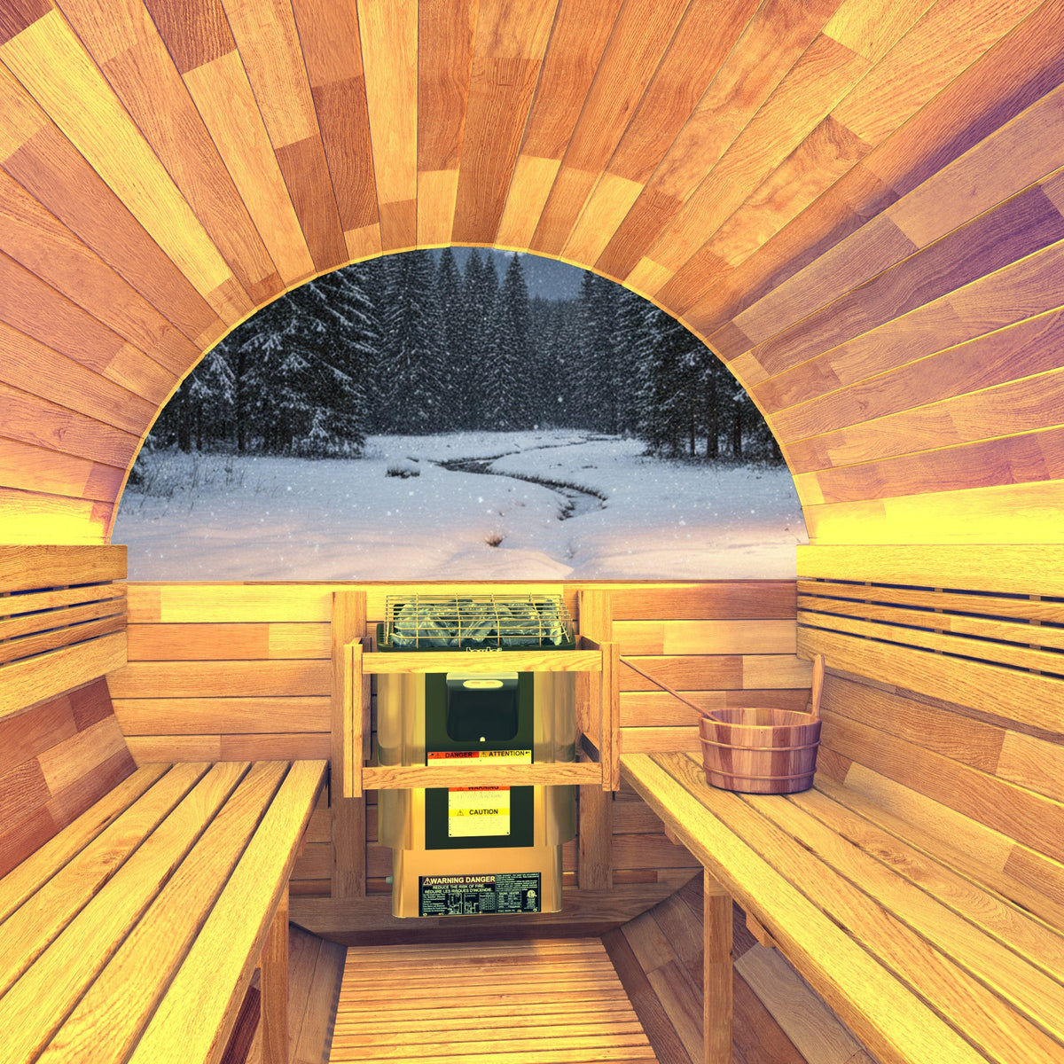 Outdoor Sauna, 4 Person Barrel Cedar Non-Curved Design