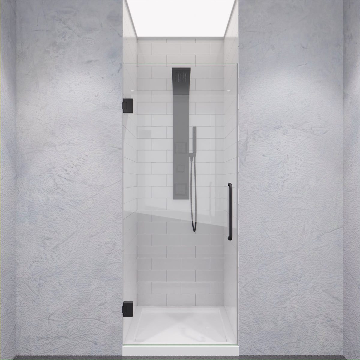 Fellow Series 24 in. x 70 in. Frameless Hinged Shower Door with Clear/Frosted Tempered Glass and Tsunami Guard