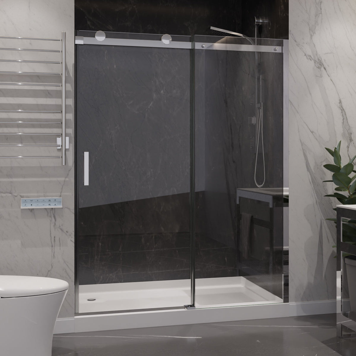 60 x 76 Frameless Shower Door, Rhodes Sliding Tsunami Guard
