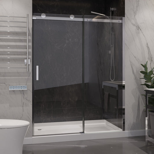 54 x 76 Frameless Shower Door, Rhodes Sliding Tsunami Guard