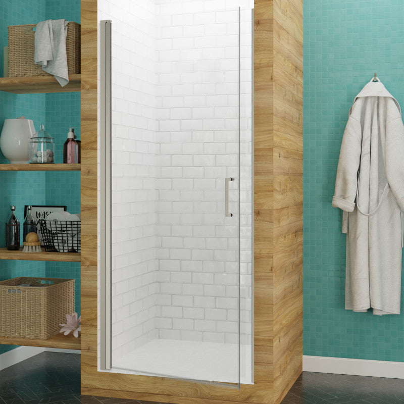 Lancer Series 29 in. x 72 in. H Hinged Semi-Frameless Shower Door with Tsunami Guard Tempered Glass