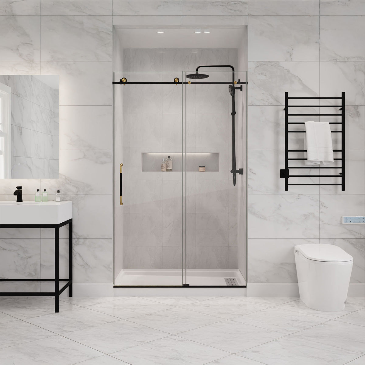 Madam Series 44 to 48 in. x 76 in. Sliding Frameless Shower Door with Tsunami Guard Tempered Glass