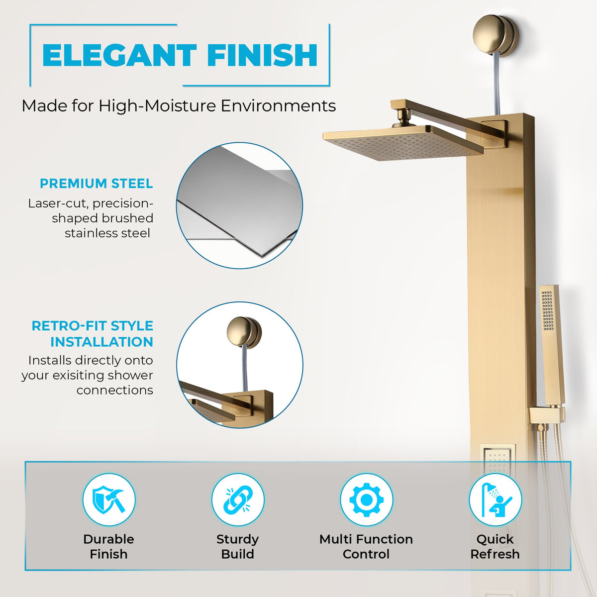 Dion Series 39 in. 2-Jetted Shower Tower with Heavy Rain Shower and Body Jets and Spray Wand