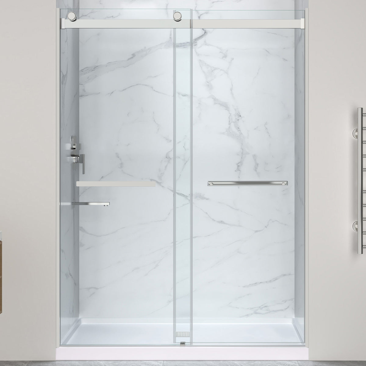 60 x 32 Frameless Shower Door, Center Drain, Pan Only