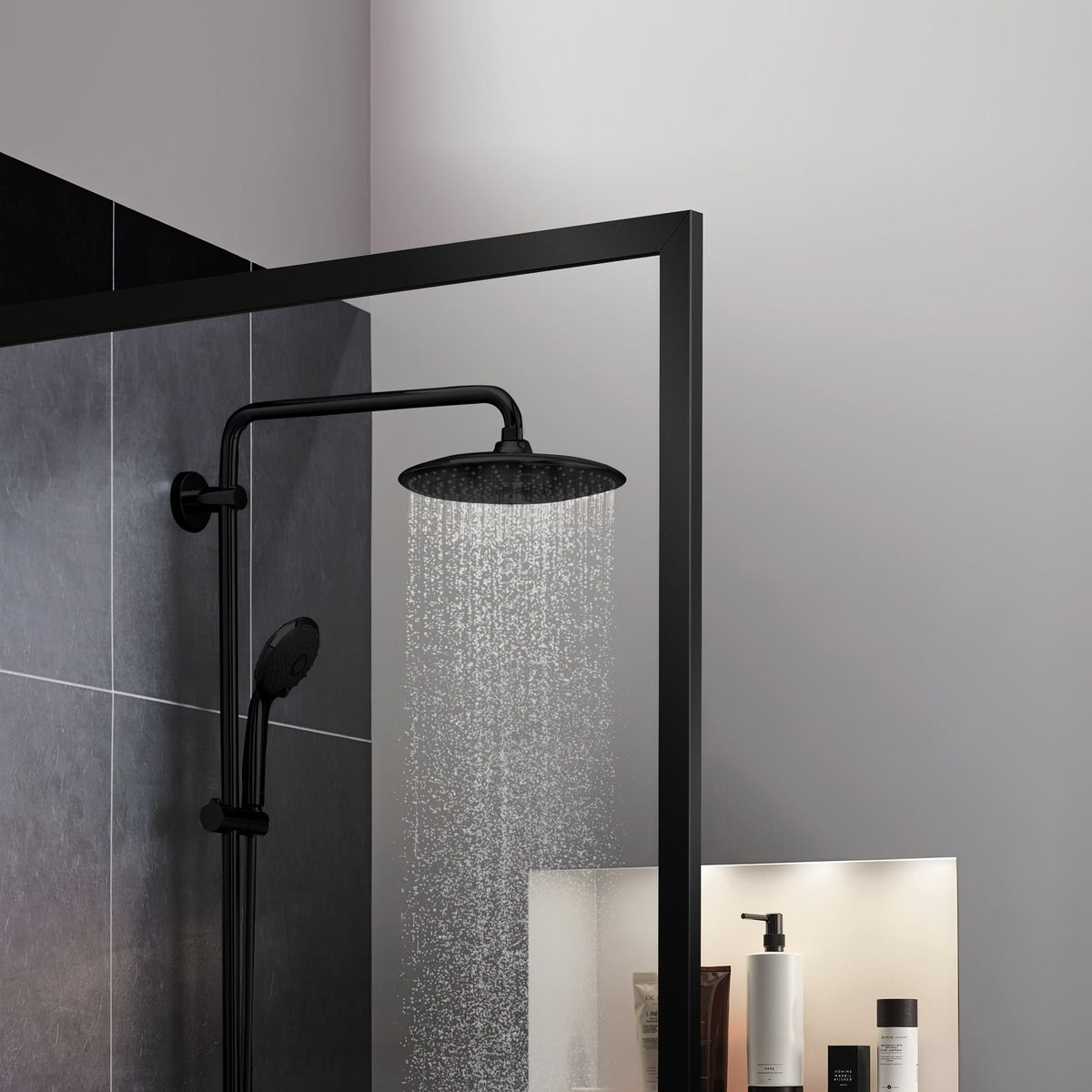 34 x 74 Framed Shower Door, Welle Fixed Screen Tempered Clear Glass