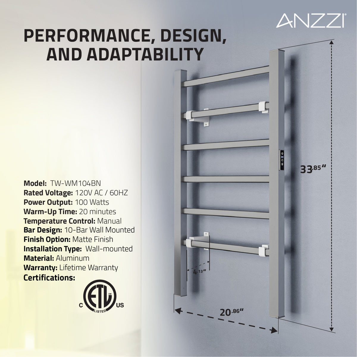 Towel Warmer, Naple Bar Aluminum Mounted/Free