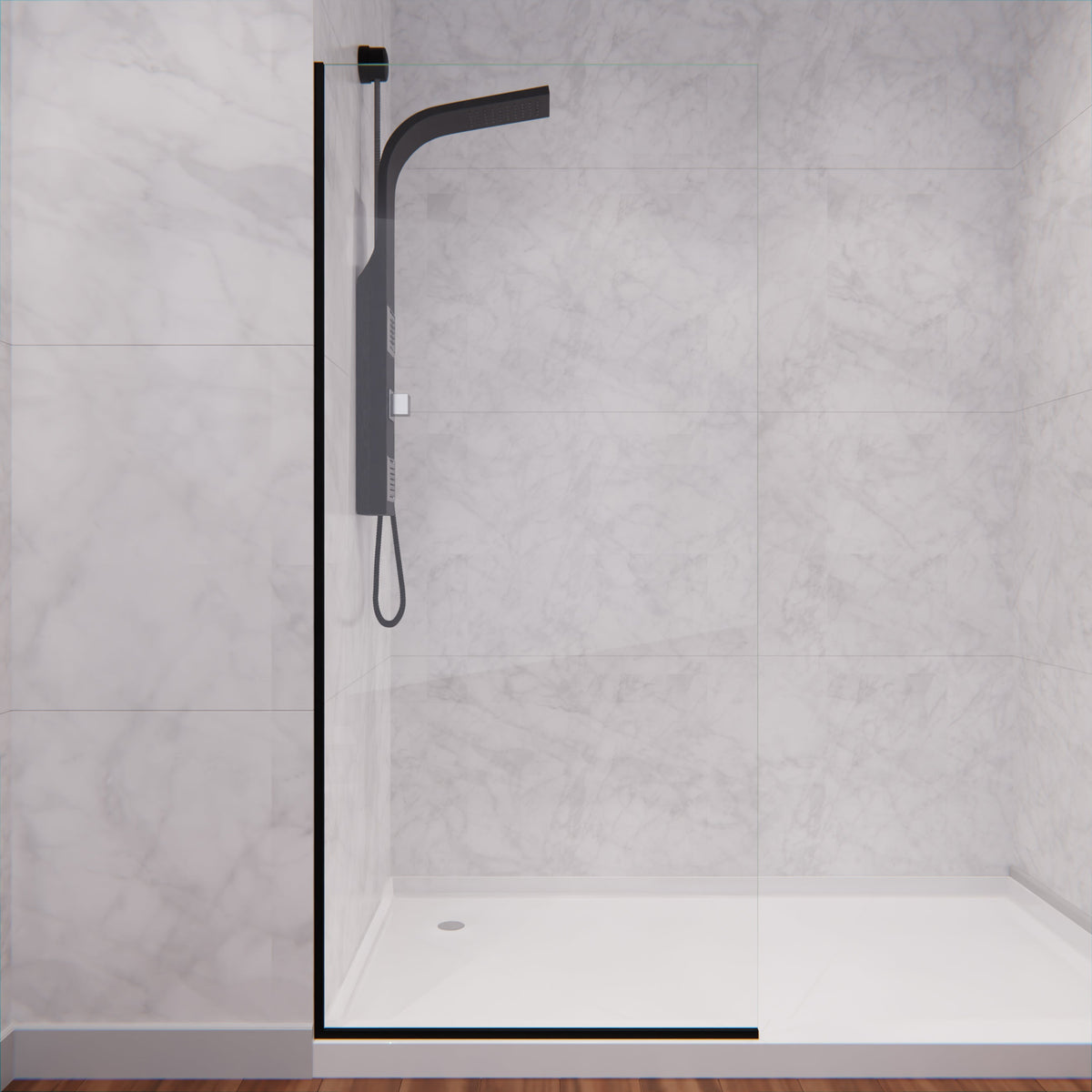 Screen Series 34 in. x 74 in. Fixed Semi-frameless Shower Door with Tsunami Guard Tempered Clear Glass