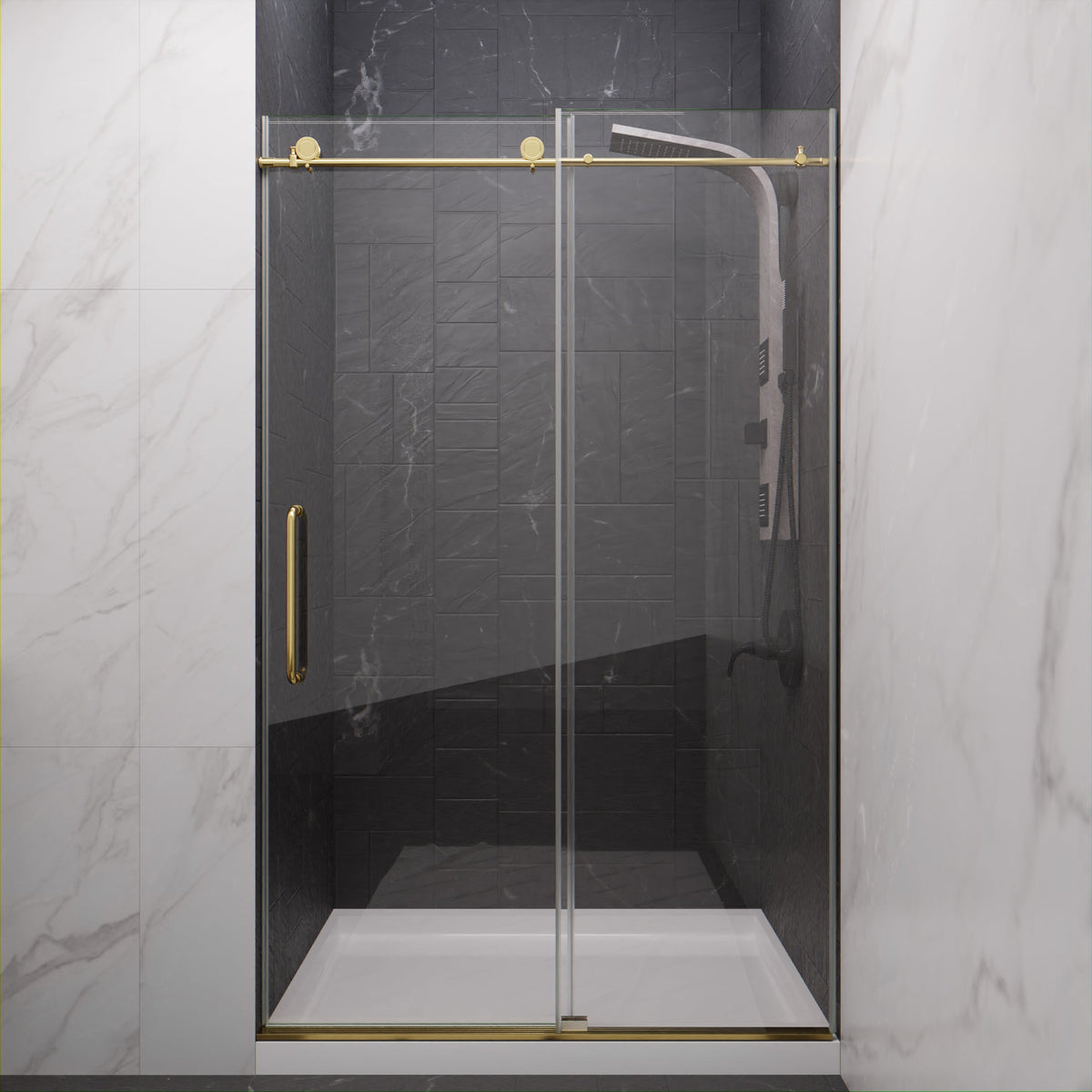 Madam Series 44 to 48 in. x 76 in. Sliding Frameless Shower Door with Tsunami Guard Tempered Glass