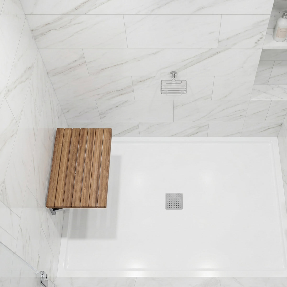 Shower Seat, Goreme Teak Mounted Folding in. Wall
