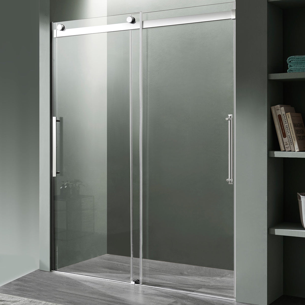 60 x 76 Frameless Shower Door, Stellar Sliding Tsunami Guard