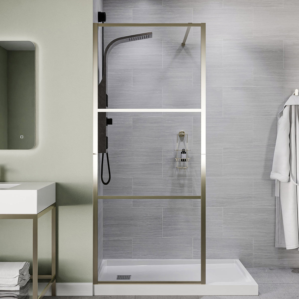 Himmel Series 34 in. x 78 in. Fixed Framed Shower Door with Tsunami Guard Tempered Clear Glass