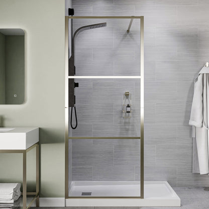 Himmel Series 34 in. x 78 in. Fixed Framed Shower Door with Tsunami Guard Tempered Clear Glass