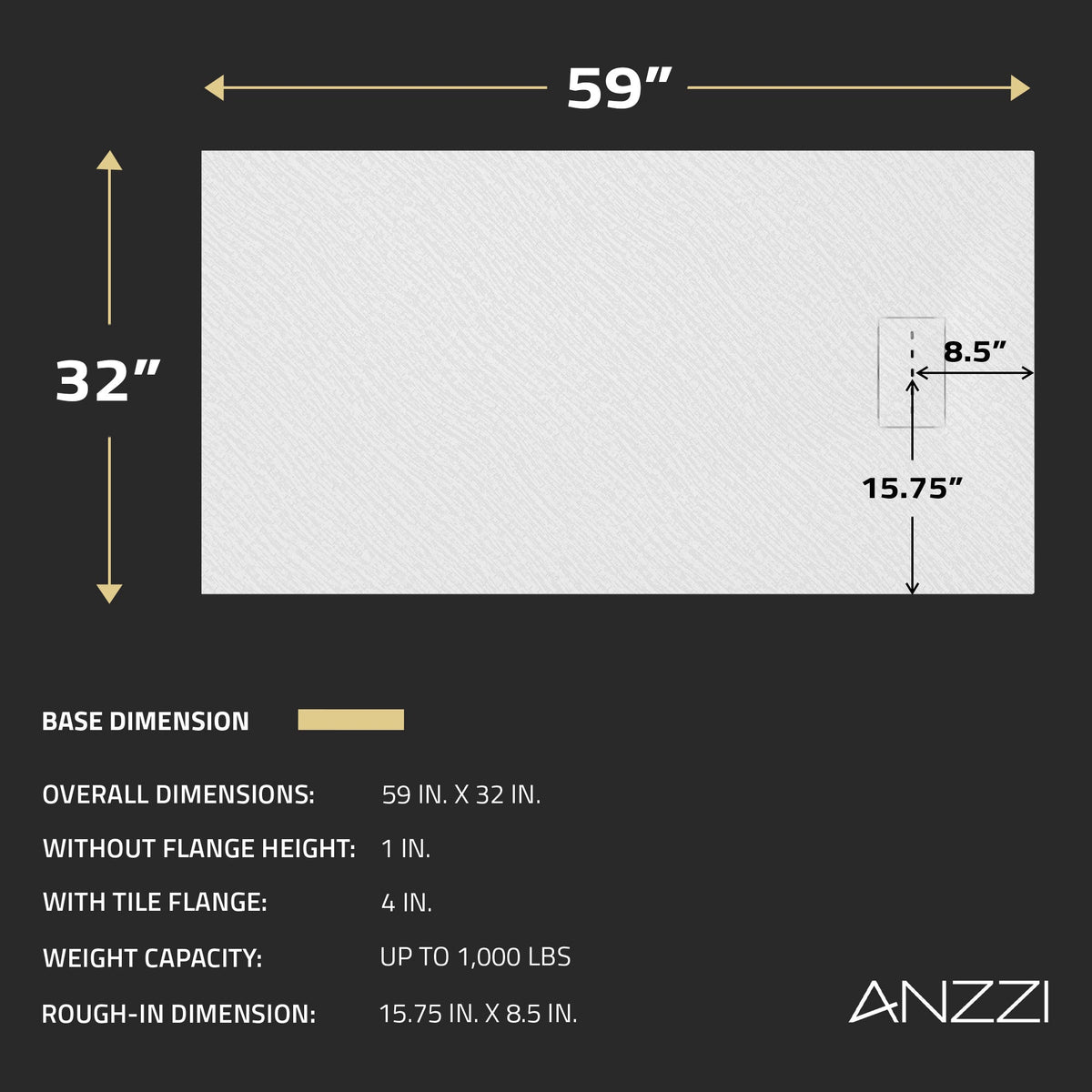 59 x 32 Shower Base, Pan Only, Barrier Free Curbless White