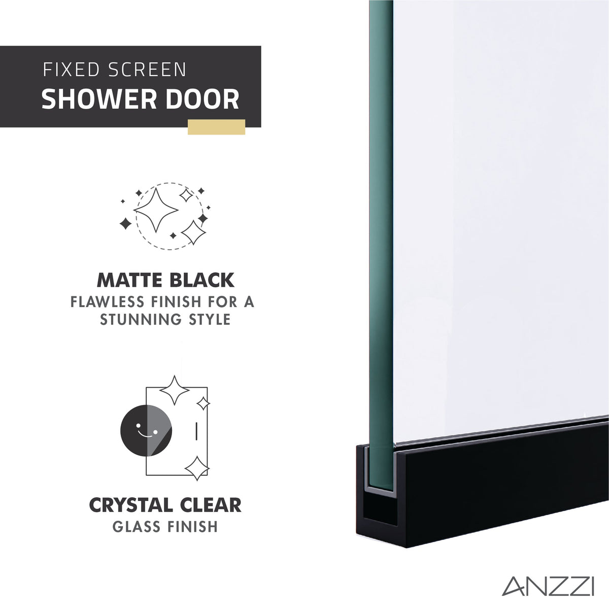 Screen Series 34 in. x 74 in. Fixed Semi-frameless Shower Door with Tsunami Guard Tempered Clear Glass