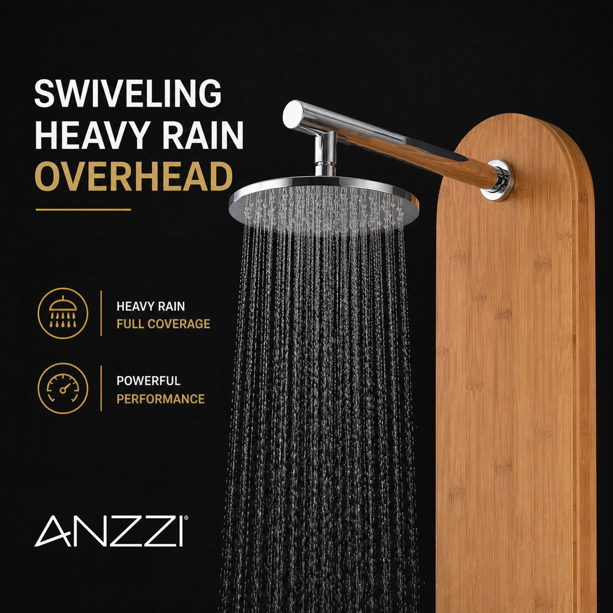 Crane Series 52 in. Full Body Shower Panel with Heavy Rain Shower and Body Jets and Spray Wand in Natural Bamboo