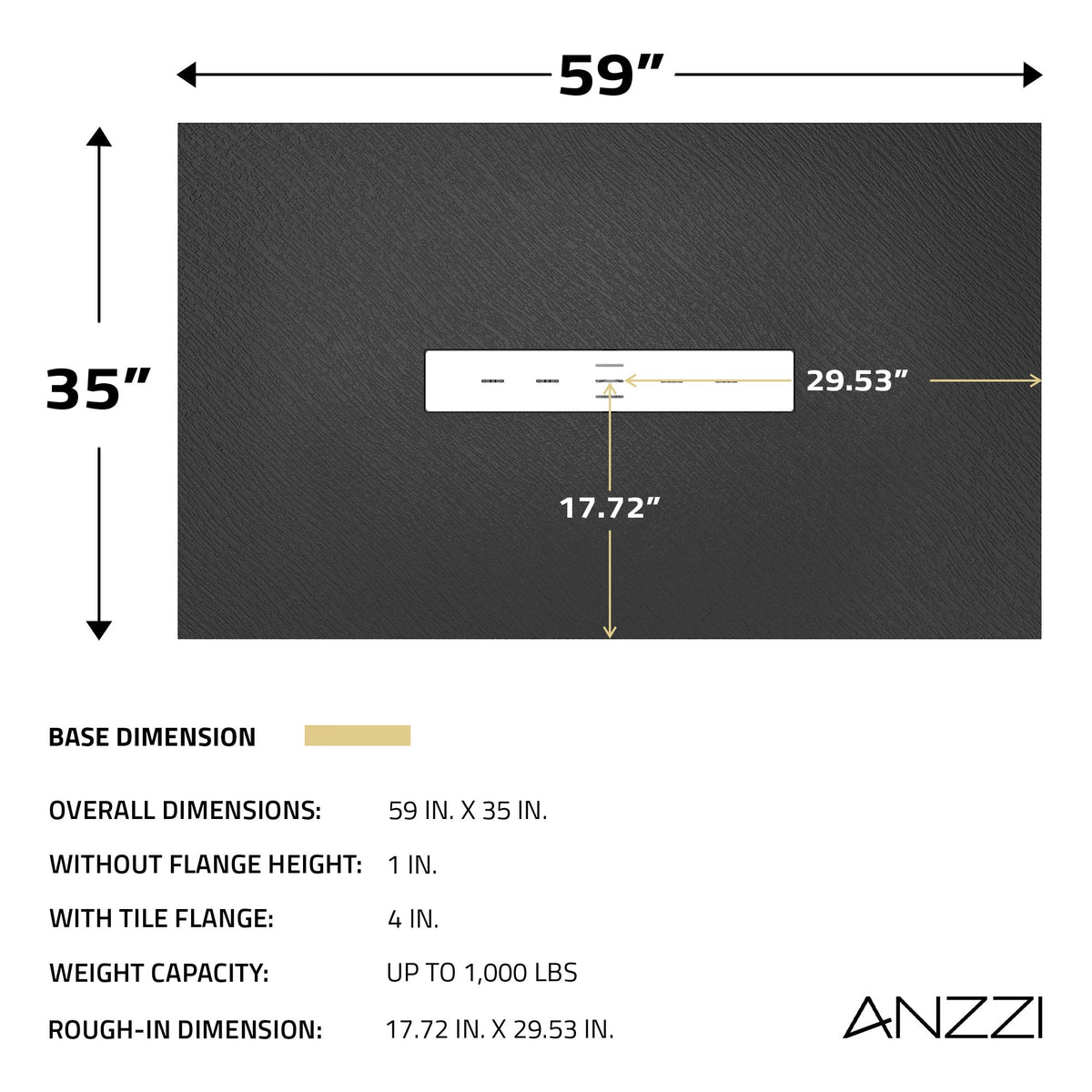 59 x 35 Shower Base, Center Drain, Pan Only ADA Compliant