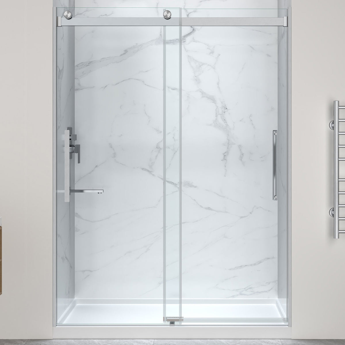 76 x 57 Framed Shower Door, Center Drain, Pan Only
