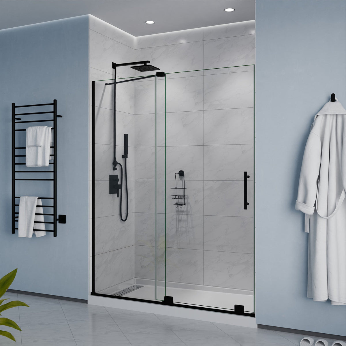 60 x 76 Semi-Frameless Shower Door, Longboat Sliding Tsunami Guard Tempered Glass