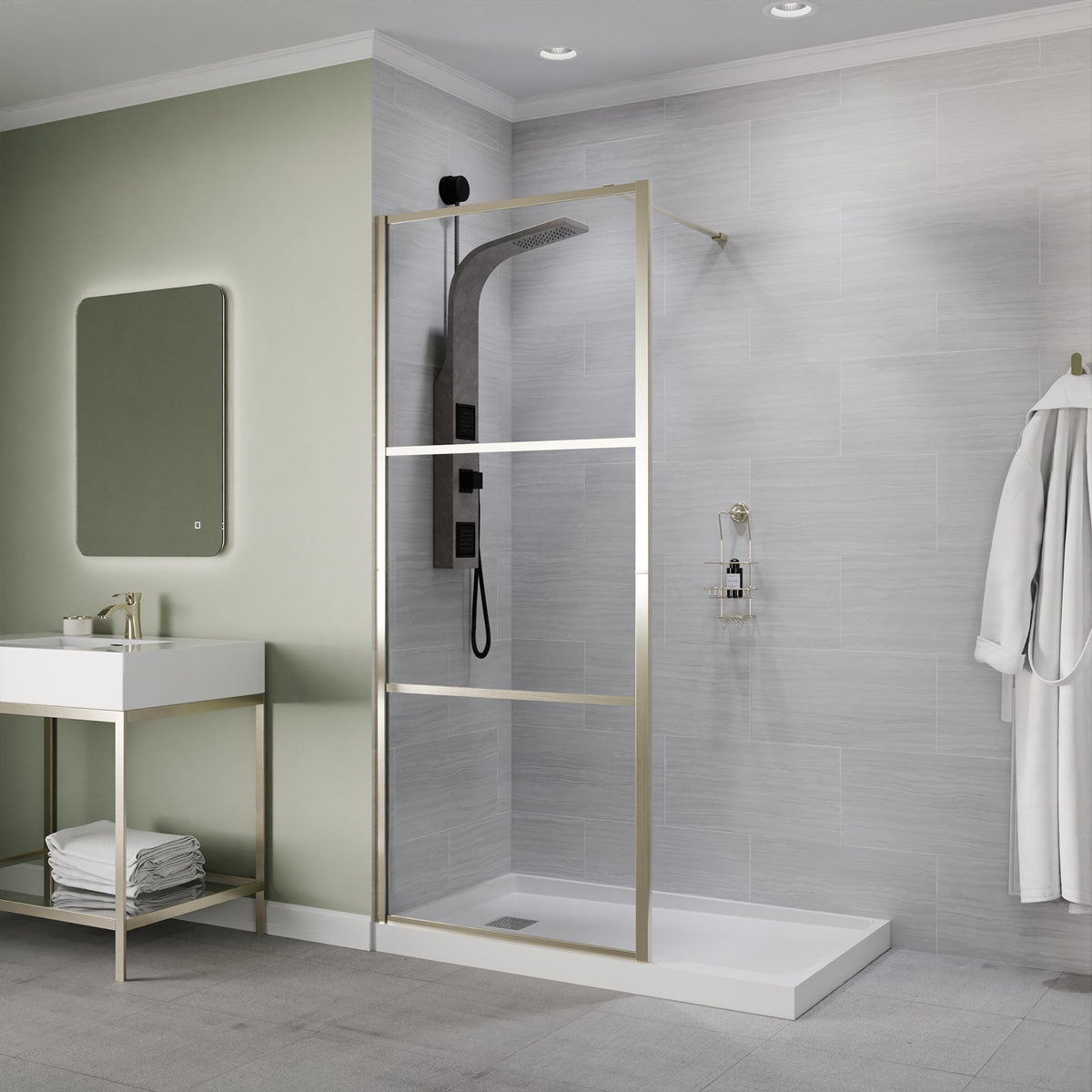 Himmel Series 34 in. x 78 in. Fixed Framed Shower Door with Tsunami Guard Tempered Clear Glass