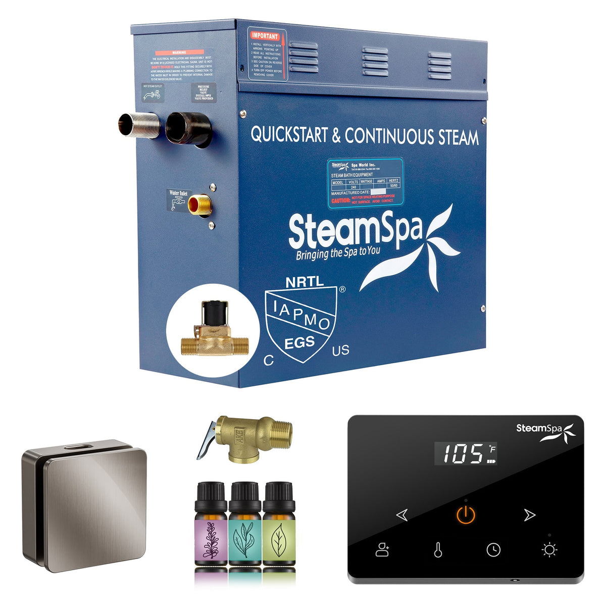 Steam Shower Generator, Full Package, Oasis Wireless New Square with Heads