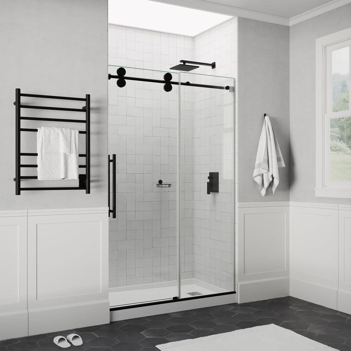 ANZZI 60 in. x 76 in. Frameless Sliding Shower Door, 3/8" TSUNAMI GUARD Glass, Exposed Rollers and RHINO ALLOY Hardware