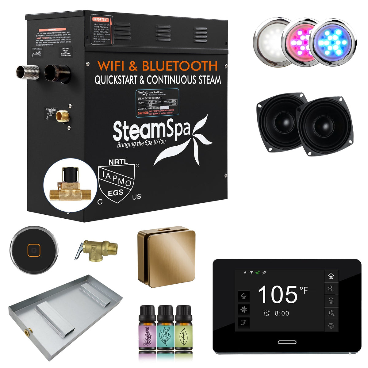 Steam Shower Generator, Full Package, Black New Square with Heads
